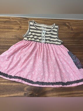 Matilda Jane sz 8 Gypsy Blue Sara top Printed pink bottom and striped top 1/2